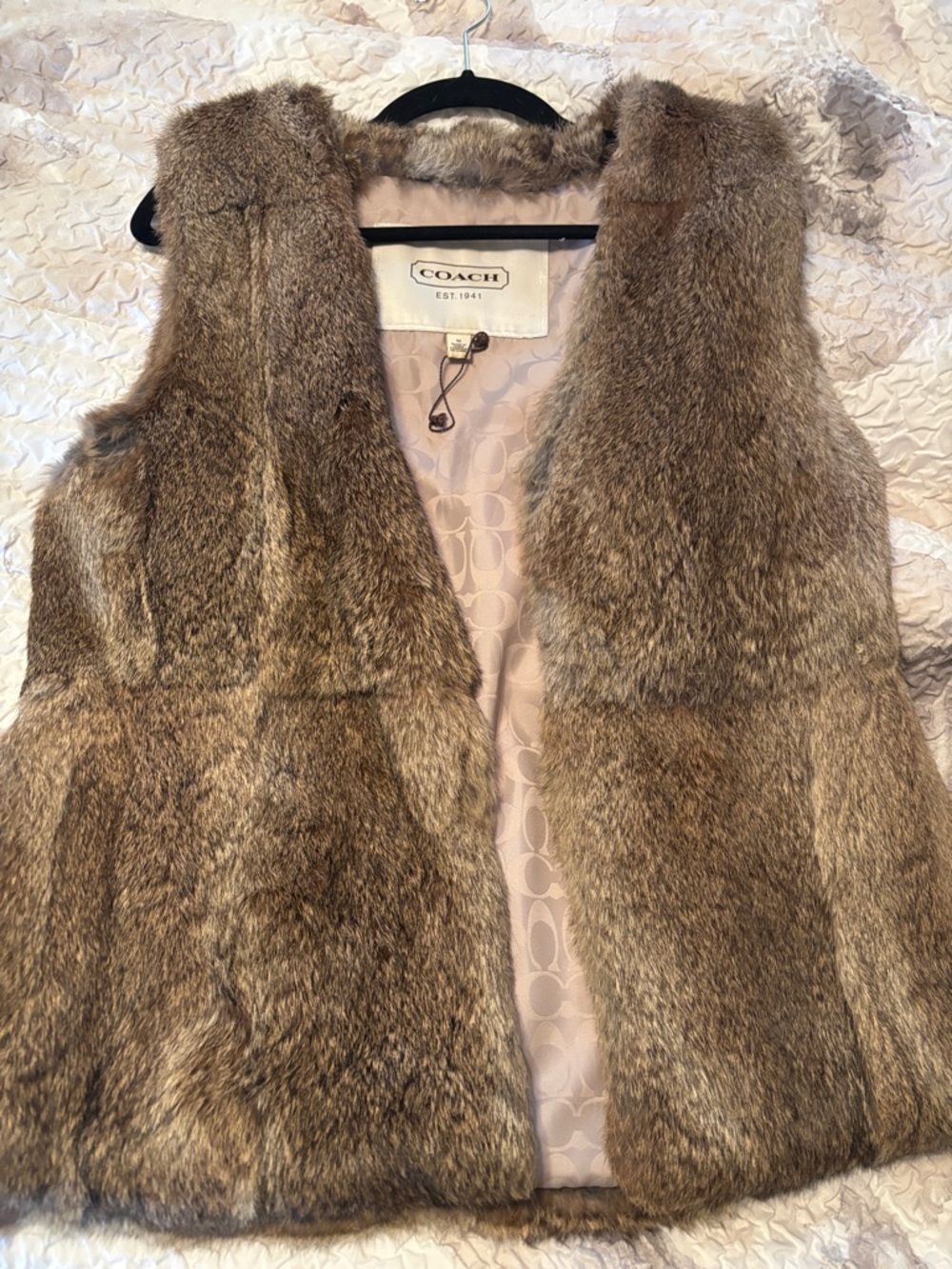 COACH Real Fur Vest in Brown Taupe